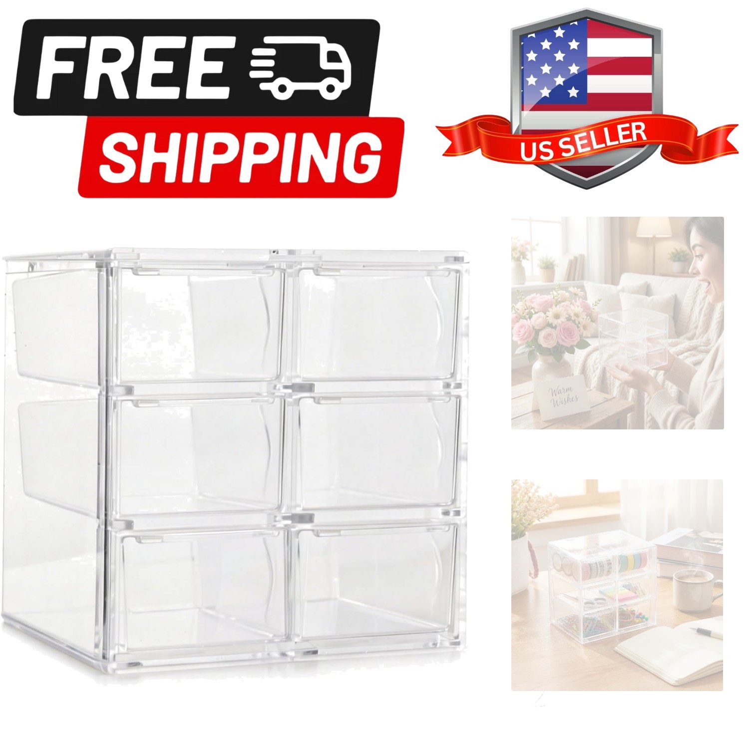 Acrylic Drawer Organizer, Clear Desk Organizer with Drawer, Plastic Stackable…