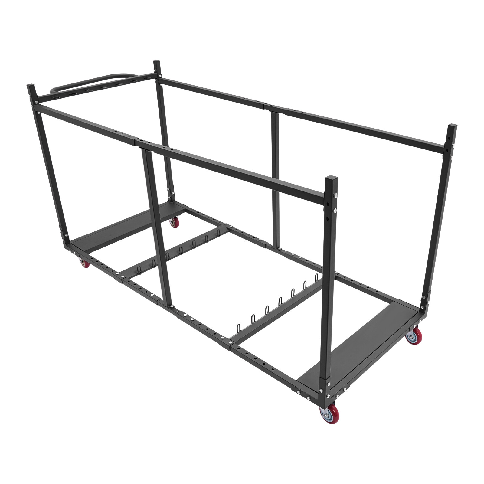 Adjustable Q235 Steel Folding Table Cart – Holds 10 Tables, 4 Swivel Wheels