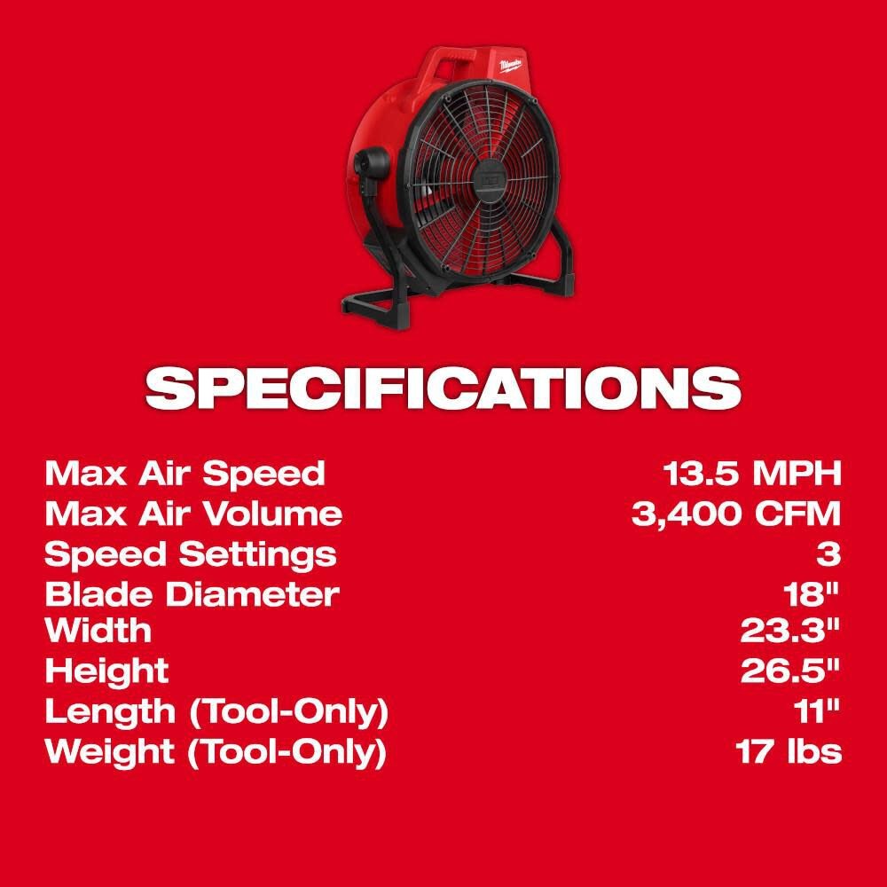 Milwaukee M18 Brushless 18In Fan (Bare Tool)