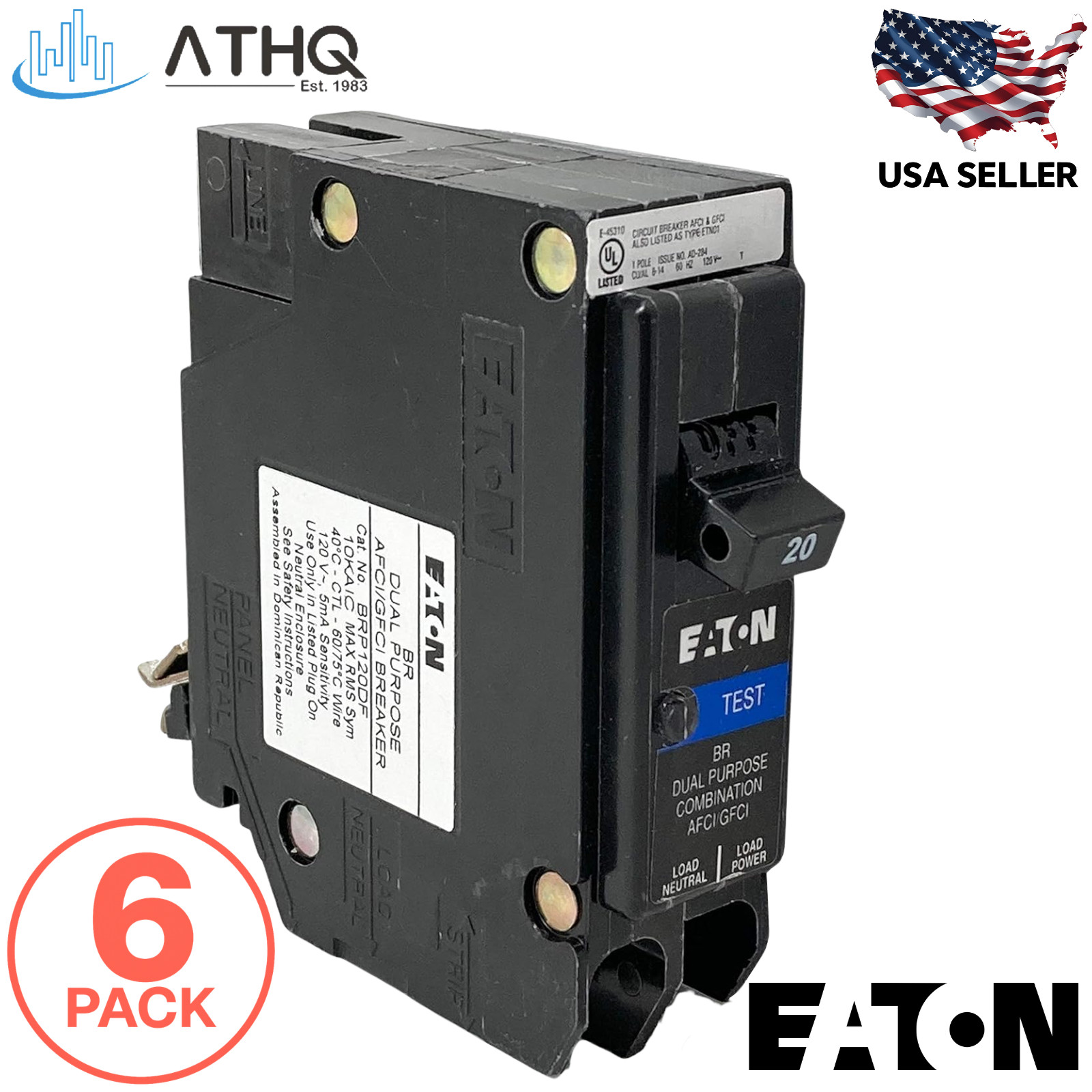 PACK OF 6 Eaton BRP120DF Dual Function AFCI GFCI Plug-On Neutral Breaker 20A NEW