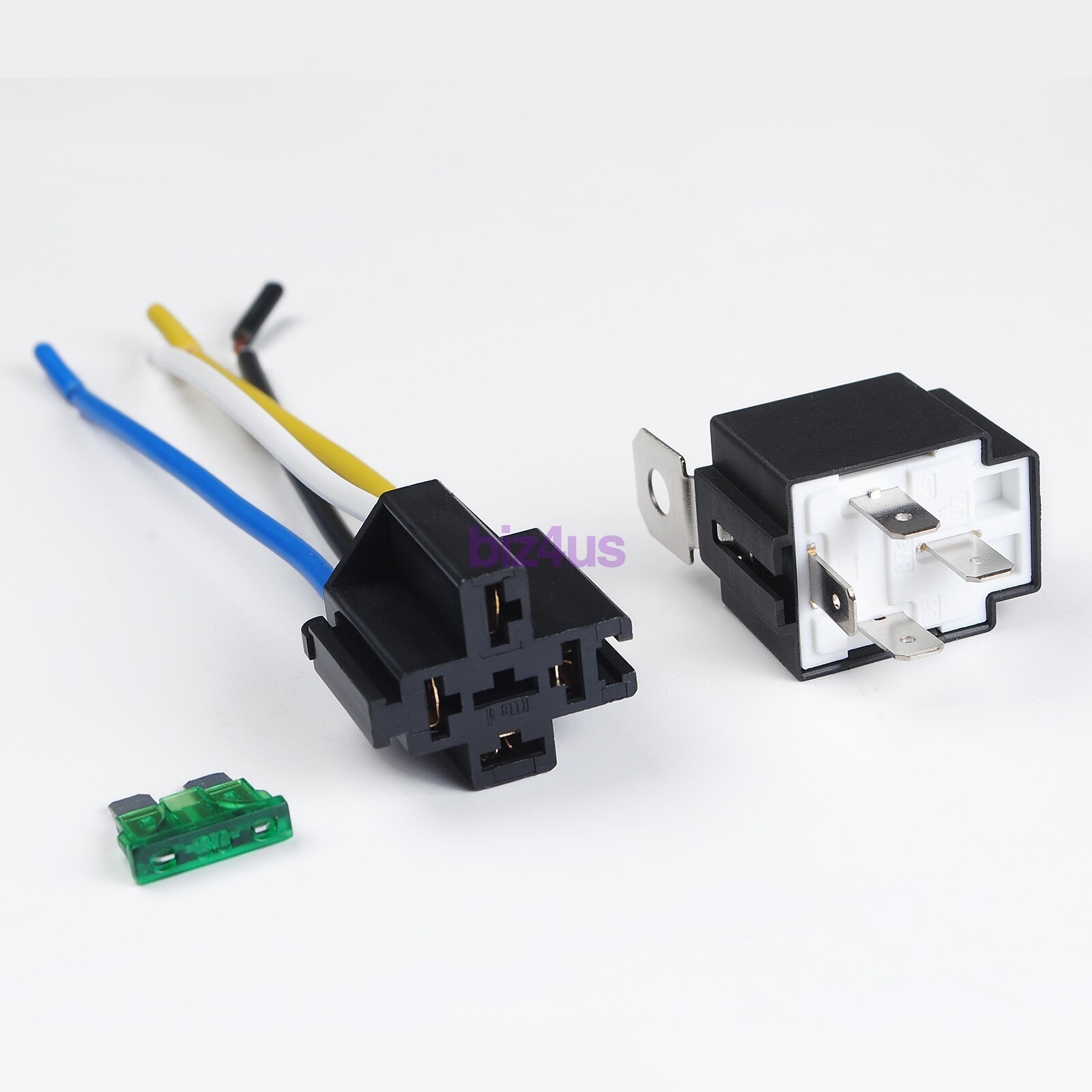 6 Pack 12V DC 30 Amp 4-Pin Automotive Relay Harness Set Switch Fuse US