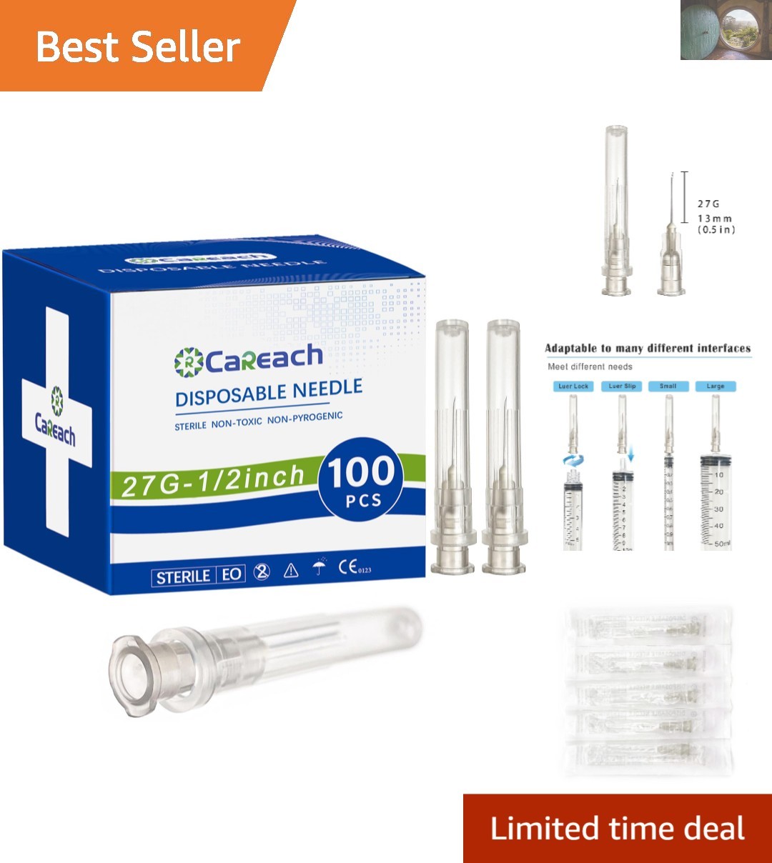 100pcs 27G x 1/2 Inch Stainless Steel Needles – Sterile & Individually Wrapped