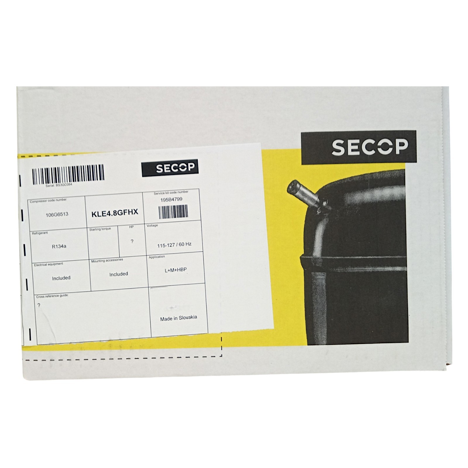 Secop KLE4.8GFHX R-134a Refrigerator Compressor 1/8 HP 1156 BTU MBP 115V