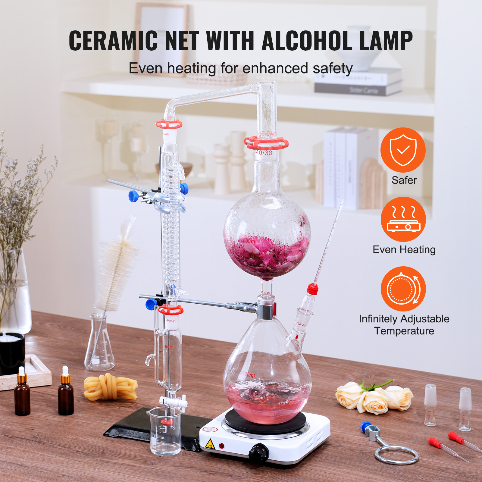VEVOR Essential Oil Distillation Kit 2000ml Distillation Apparatus 28 pcs Set