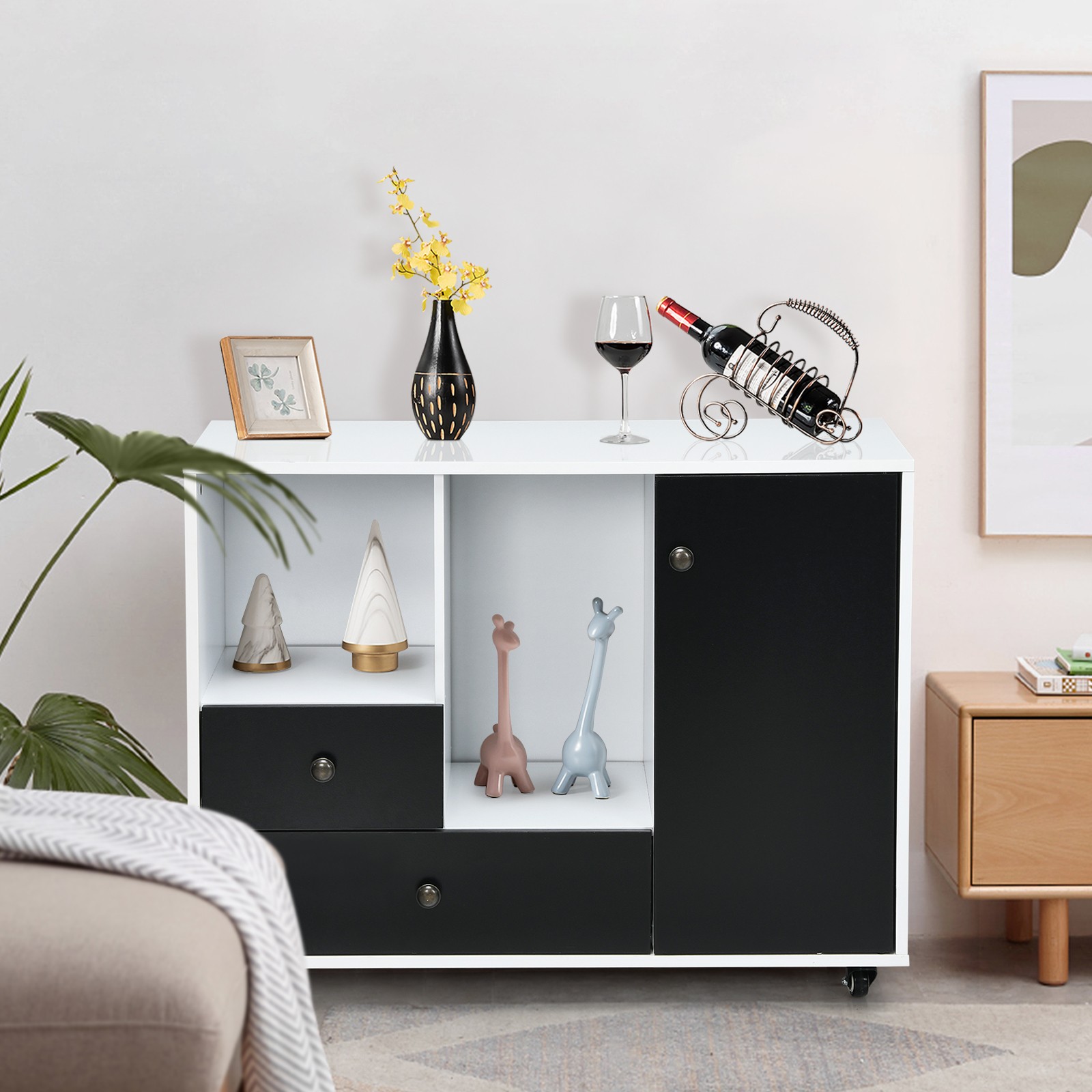 Costway Lateral Mobile Filing Cabinet Large Printer Stand w/2 Drawers White