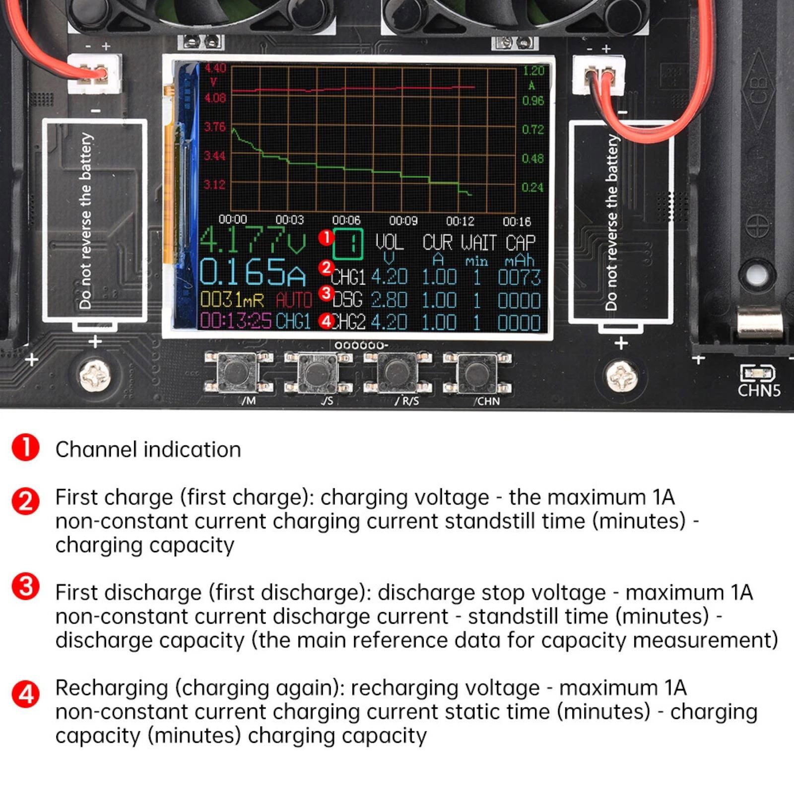 2.4in LCD Screen Internal Resistance Tester Apply 18650 battery holder
