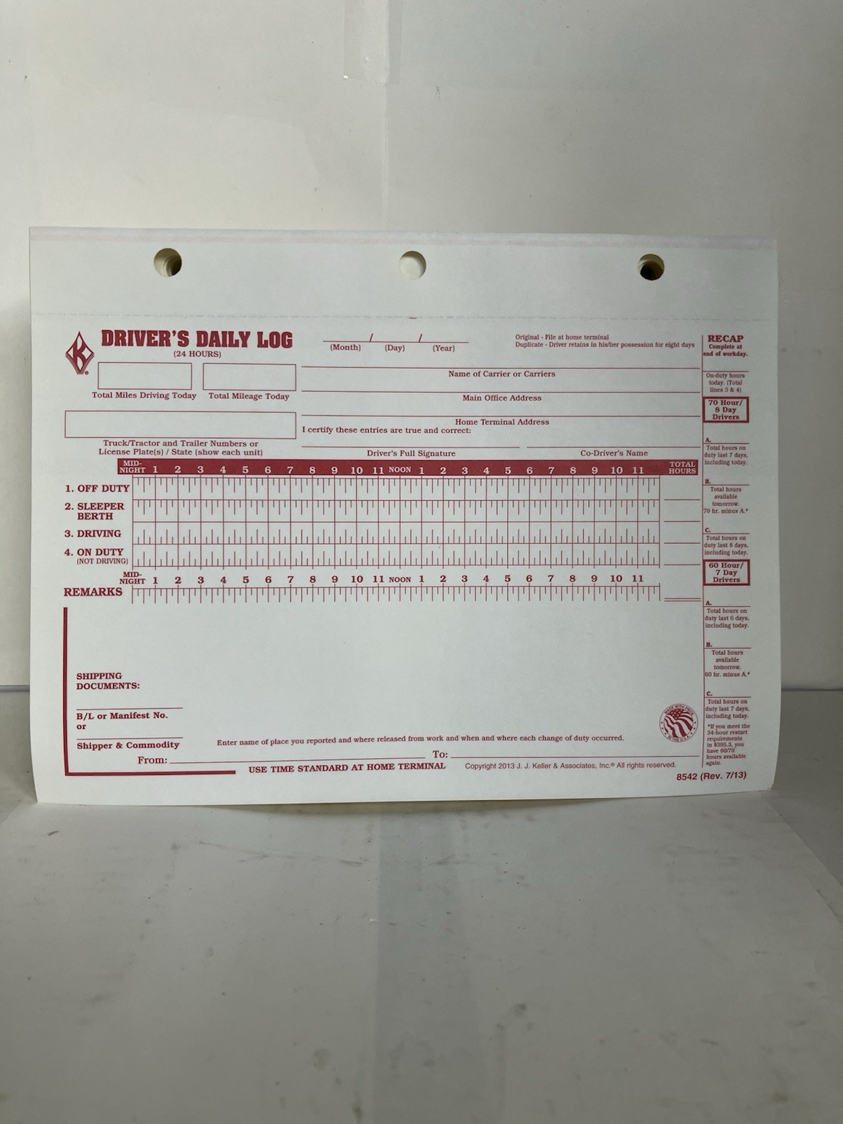 J J Keller Loose Leaf Driver’s Daily Log Sheet with DVIR & carbon, 10 packs