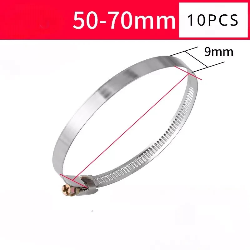 10pcs Clamping Range 50mm-70mm 9mmWidth Steel Hose Clamp