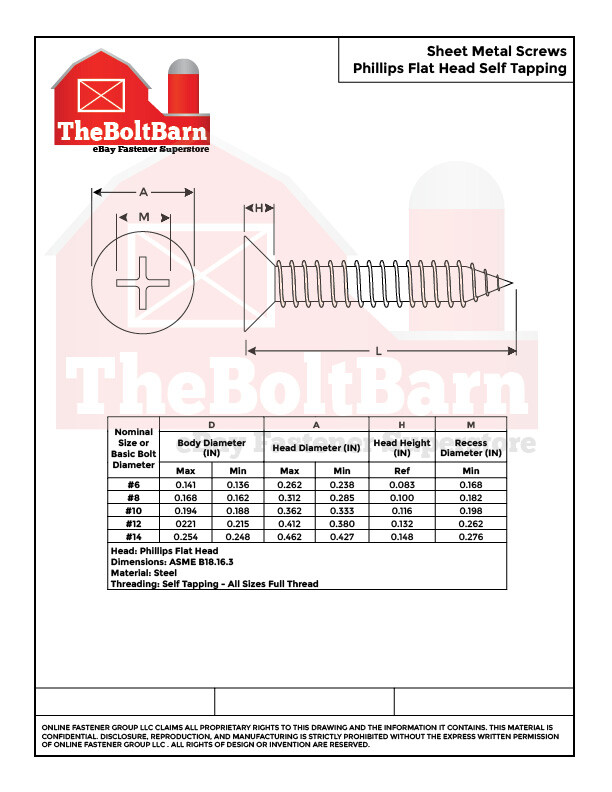 #10 Phillips Flat Head Self Tapping Sheet Metal Screws Zinc (Pick Length & Qty)