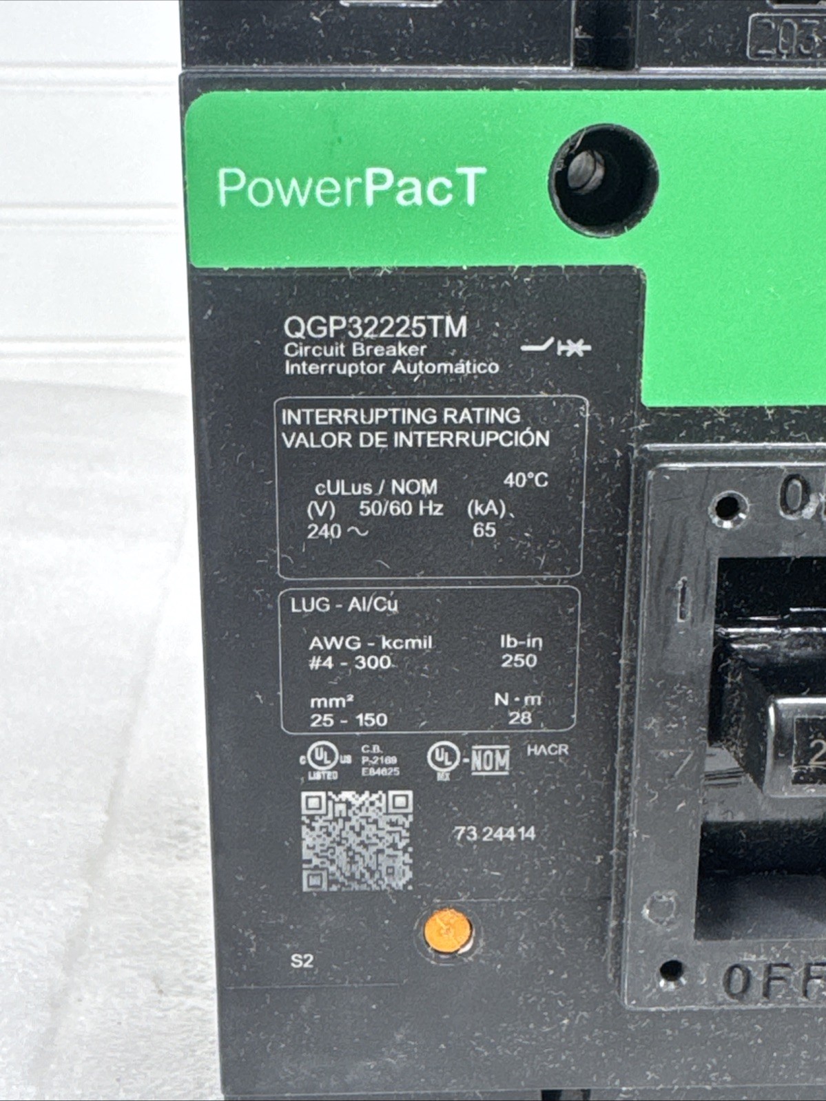Square D QDP32225TM Circuit Breaker 225A 3-Pole 240V 25kA Bolt-On