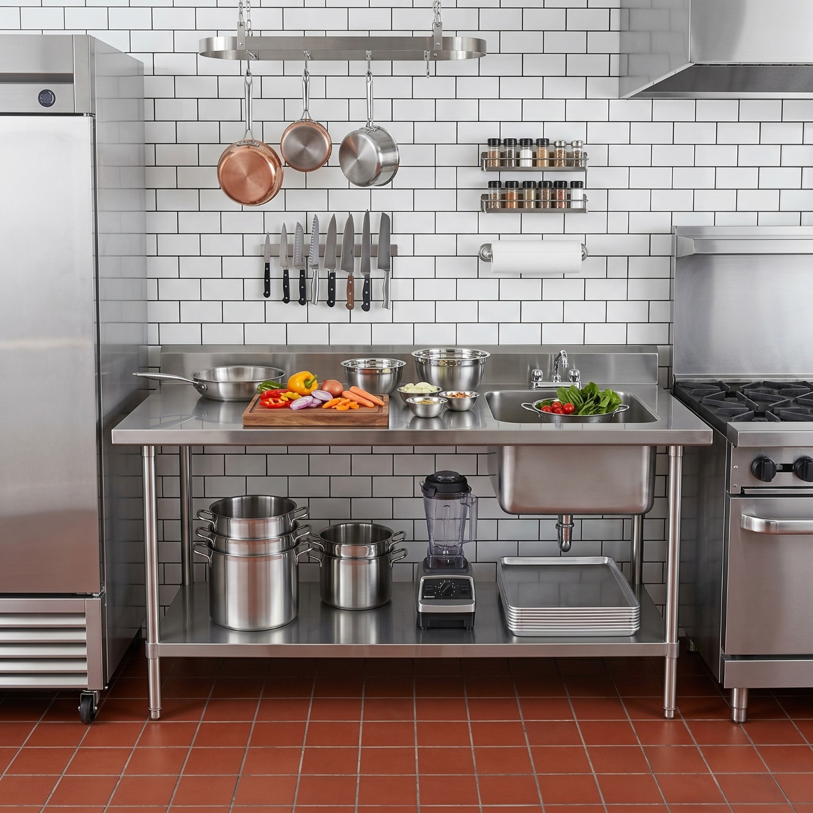 30 in. x 72 in. Stainless Steel Work Table with Built-in Prep Sink and Faucet