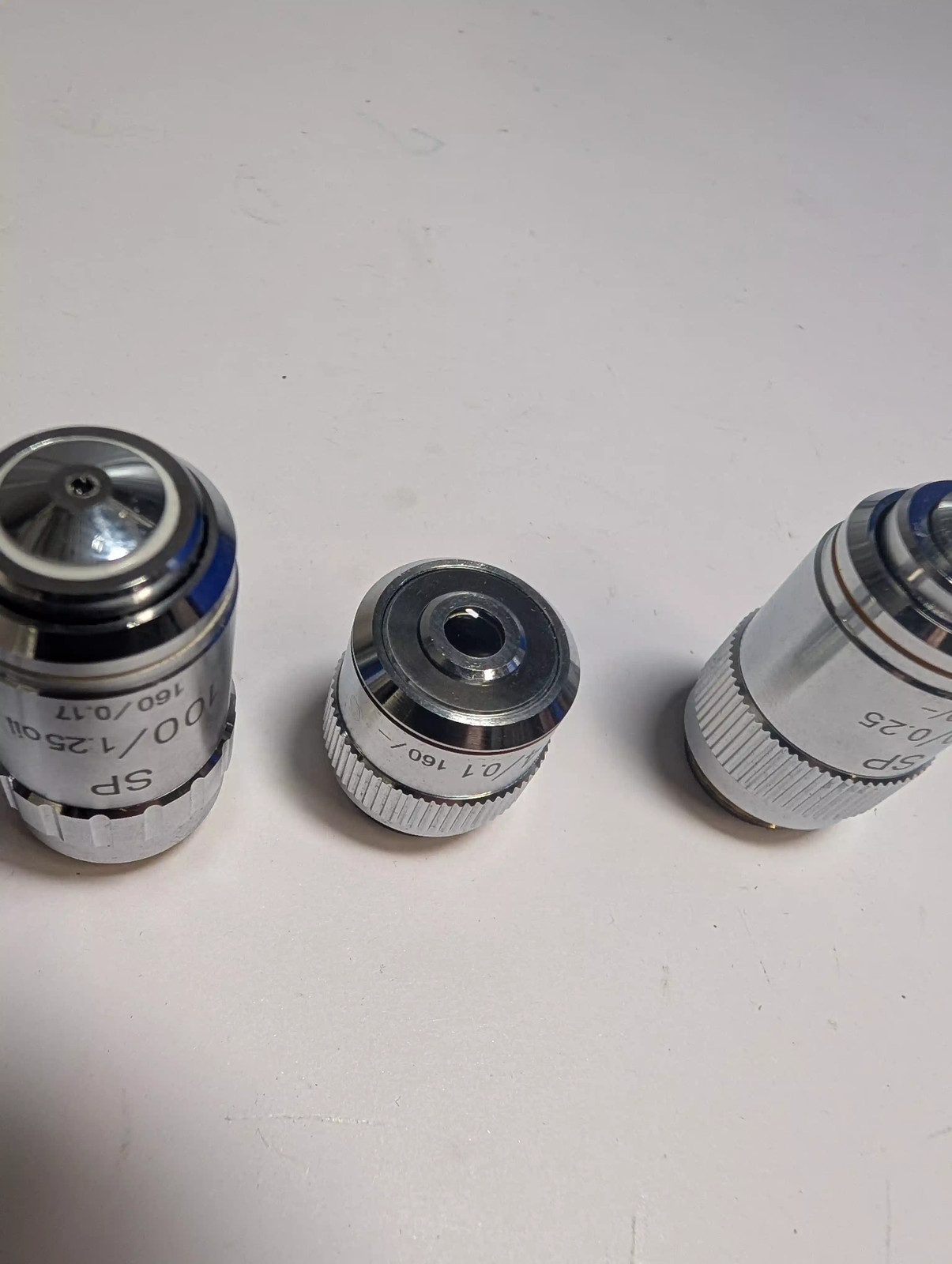 Set of 4 SP Microscope Objective Lenses: 4x, 10x, 40x, 100x Oil