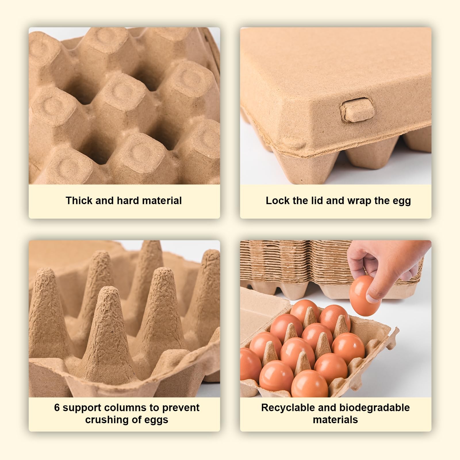 30 PCS Blank Pulp Egg Cartons, 12 Egg, 3×4 Square, Recycled, Sturdy, Bulk