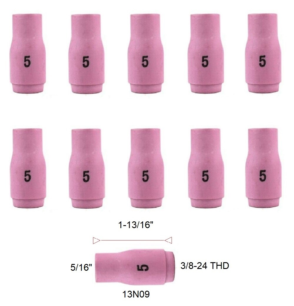 TIG Ceramic Cup 13N09 #5 Welding ALUMINA Nozzle 5/16″ Fits TIG 9, 20, 25 Qty 10