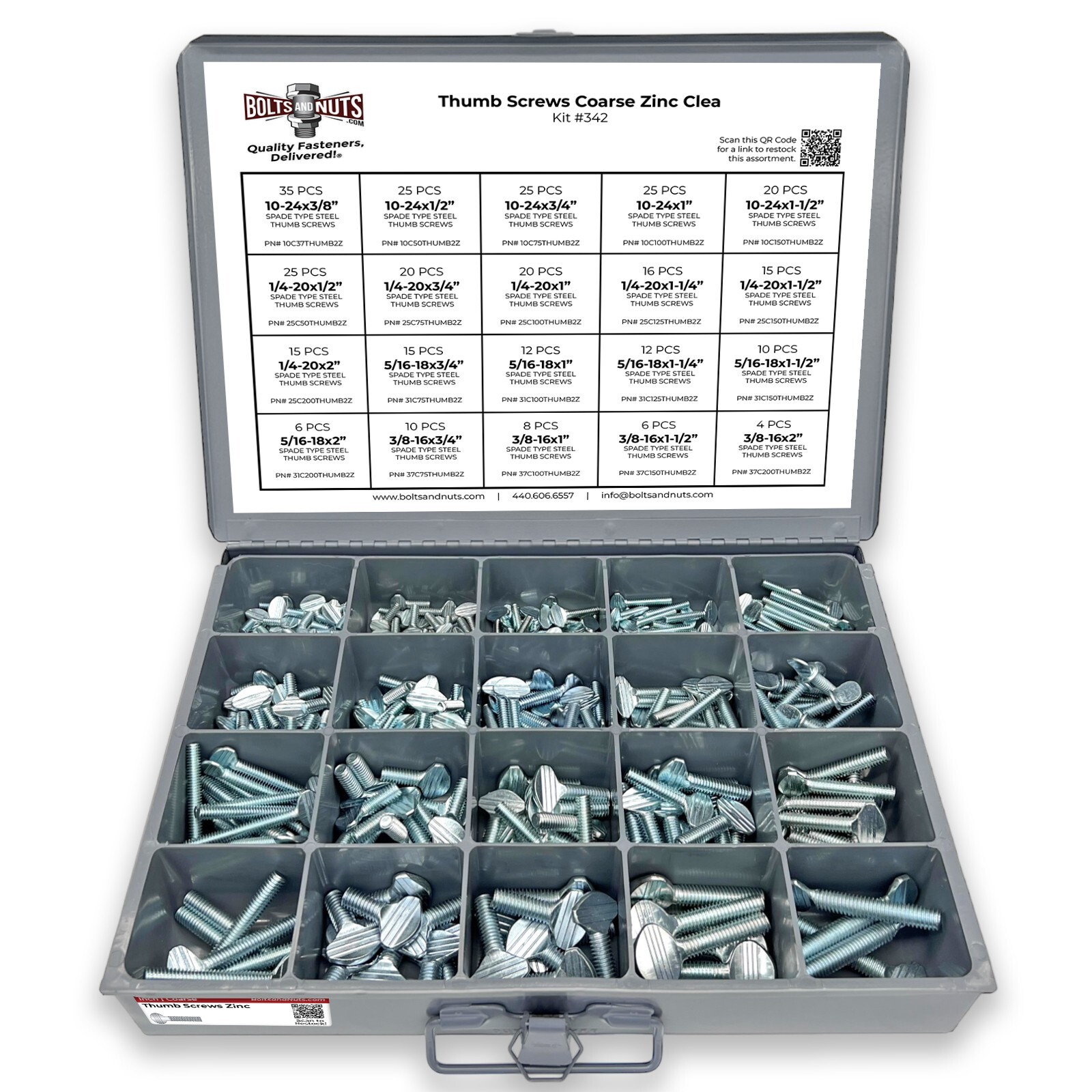 Spade Type Thumb Screws Coarse Zinc Clear Assortment – 325 PCS