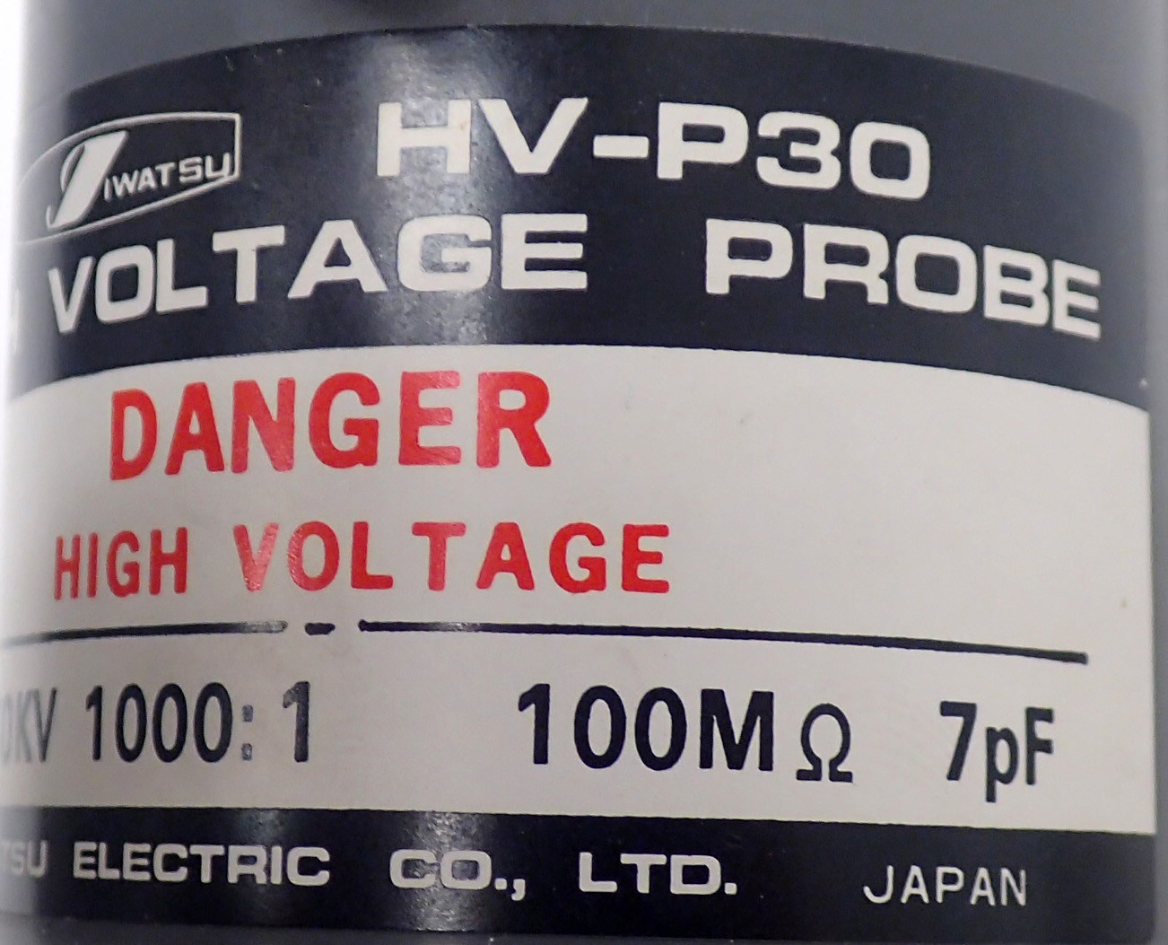 IWATSU HV-P30 HIGH VOLTAGE PROBE DC 30 kV 1000:1 100Mohm 7pF w/ ORIGINAL MANUAL
