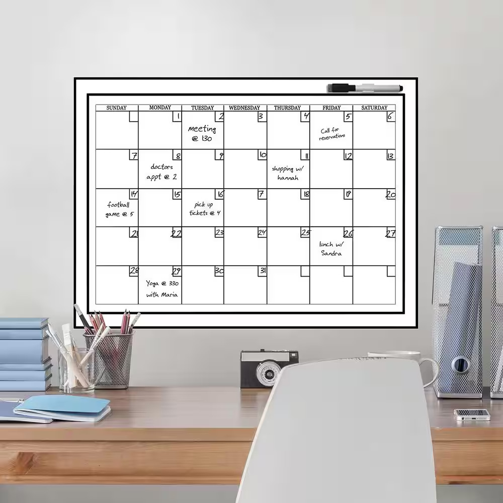 24 In. X 36 In. White Monthly Calendar Memo Board