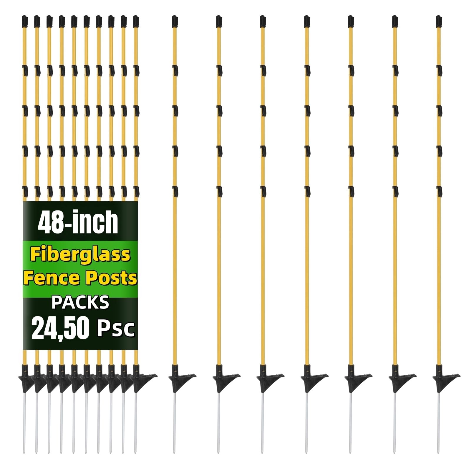 48-Inch Fiberglass Electric Fence Posts – 24 Pcs for Livestock and Gardens