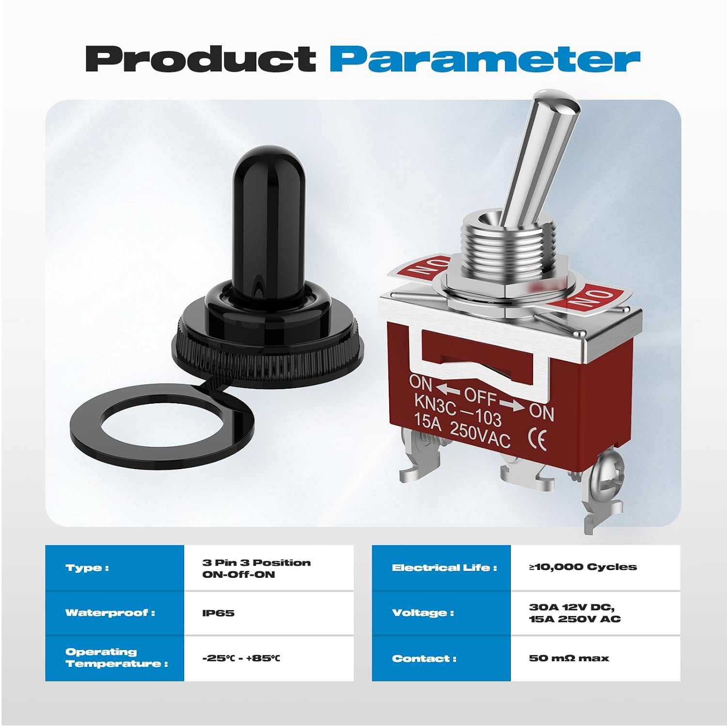 3 Way Toggle Switch, ON-Off-ON 3 Pin 3 Position SPDT Marine DC12V 30A Heavy Dut
