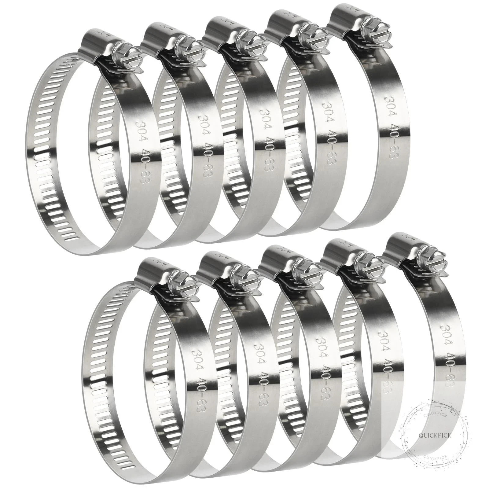 Hose Clamp 10 Pieces 2.5 Inch Stainless Steel Hose Clamps for 1 1/2 Inch to 2 1/