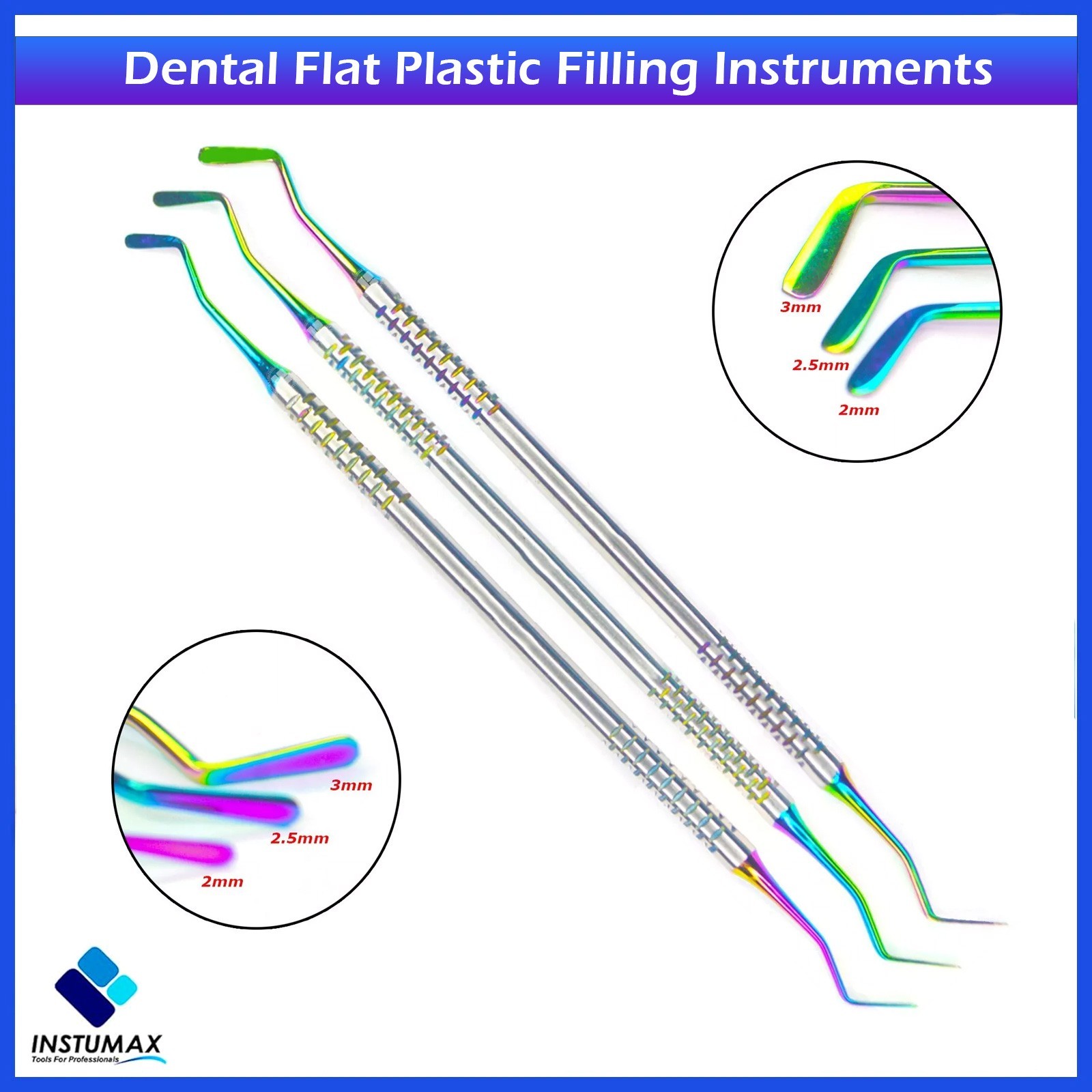 Dental Flat Plastic Set of 3 Composite Filling Instruments Mate Black Coated