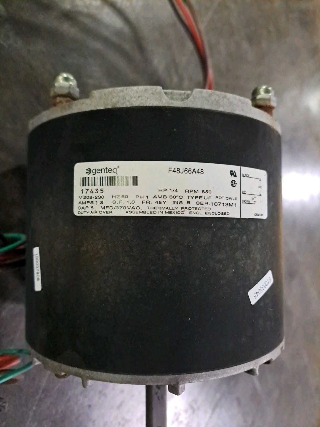 Genteq F48J66A48 Condenser Motor 1/4 HP 850 RPM 208/230V / 17435 (D2T1)