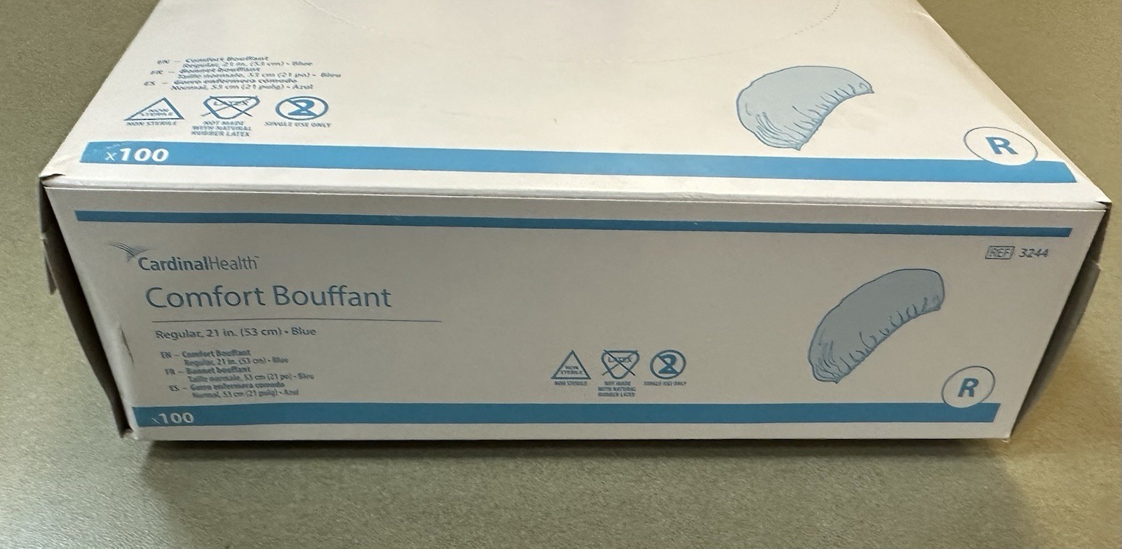 Cardinal Health Brand Reg. Size Blue Disposable Bouffant Caps 100 Count Pkg
