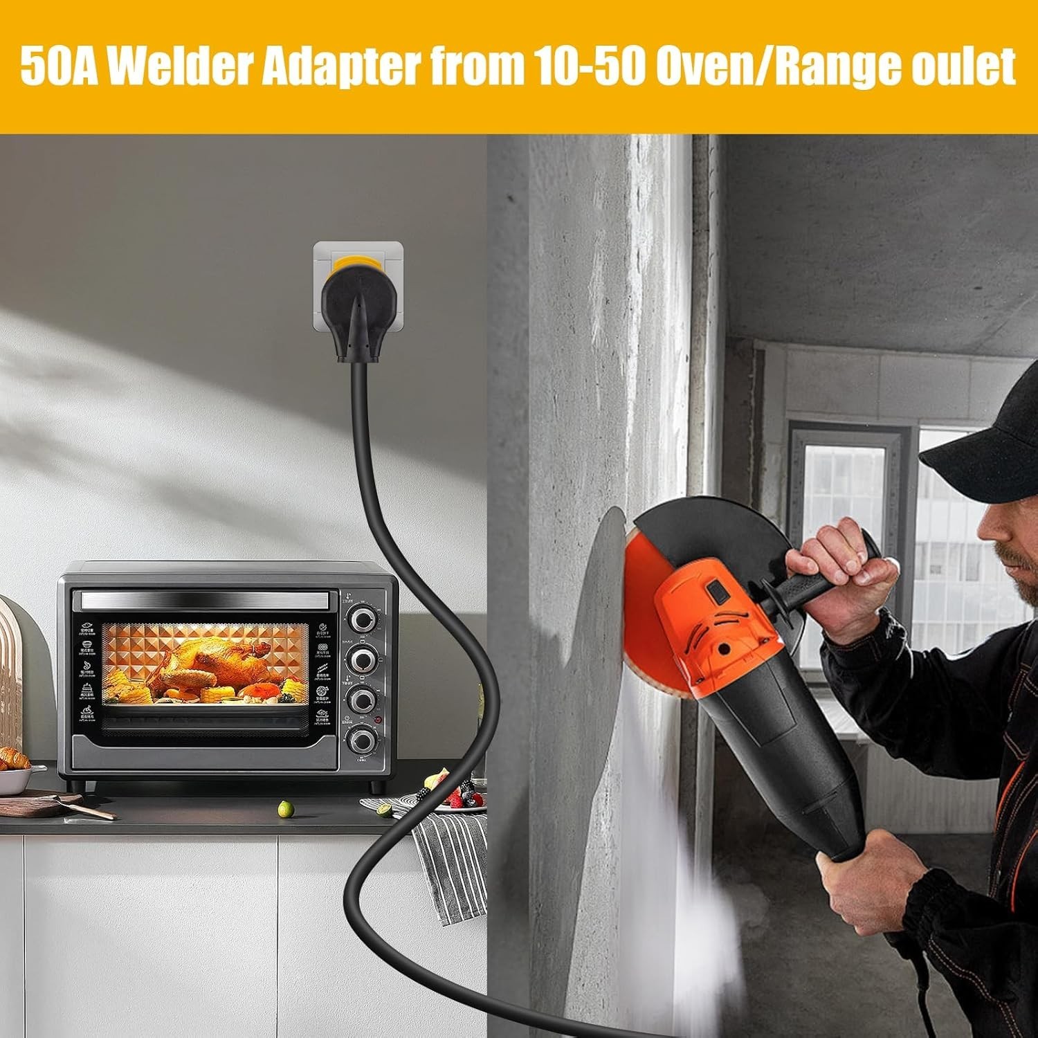 NEMA 10-50P to 6-50R Welder Adaper Plug, 50Amp 240V 3 Prong 3 Yellow