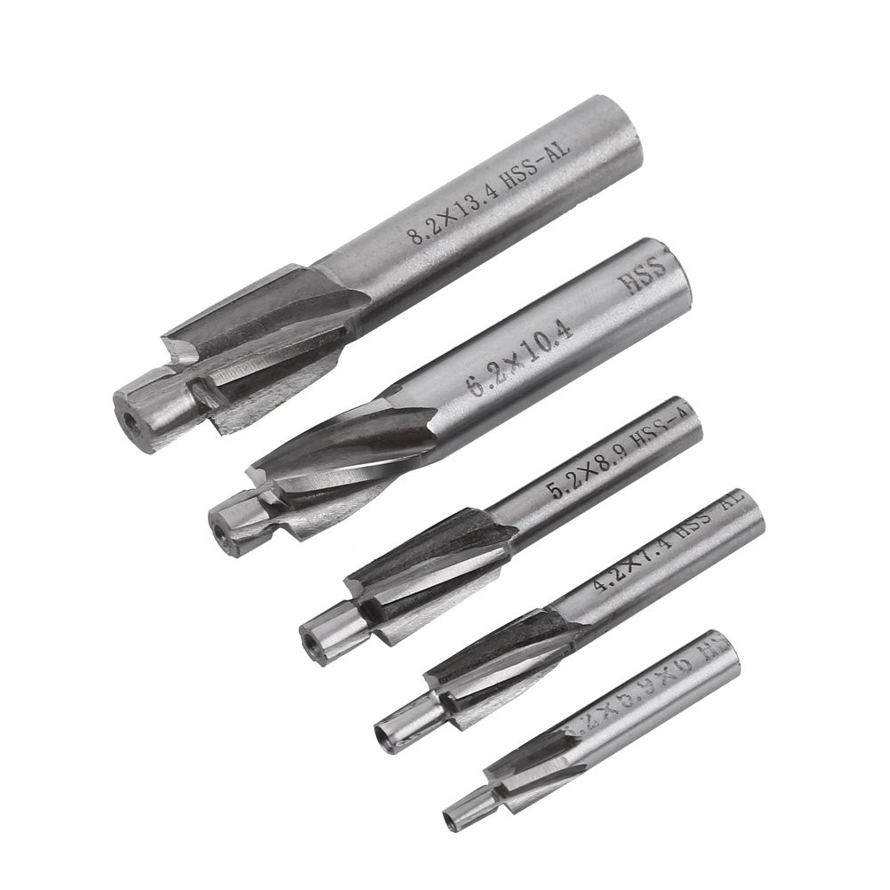 5Pcs Counterbore Drill Bits Set, 4 Flutes Straight End Mill Cutter HSS Countersi