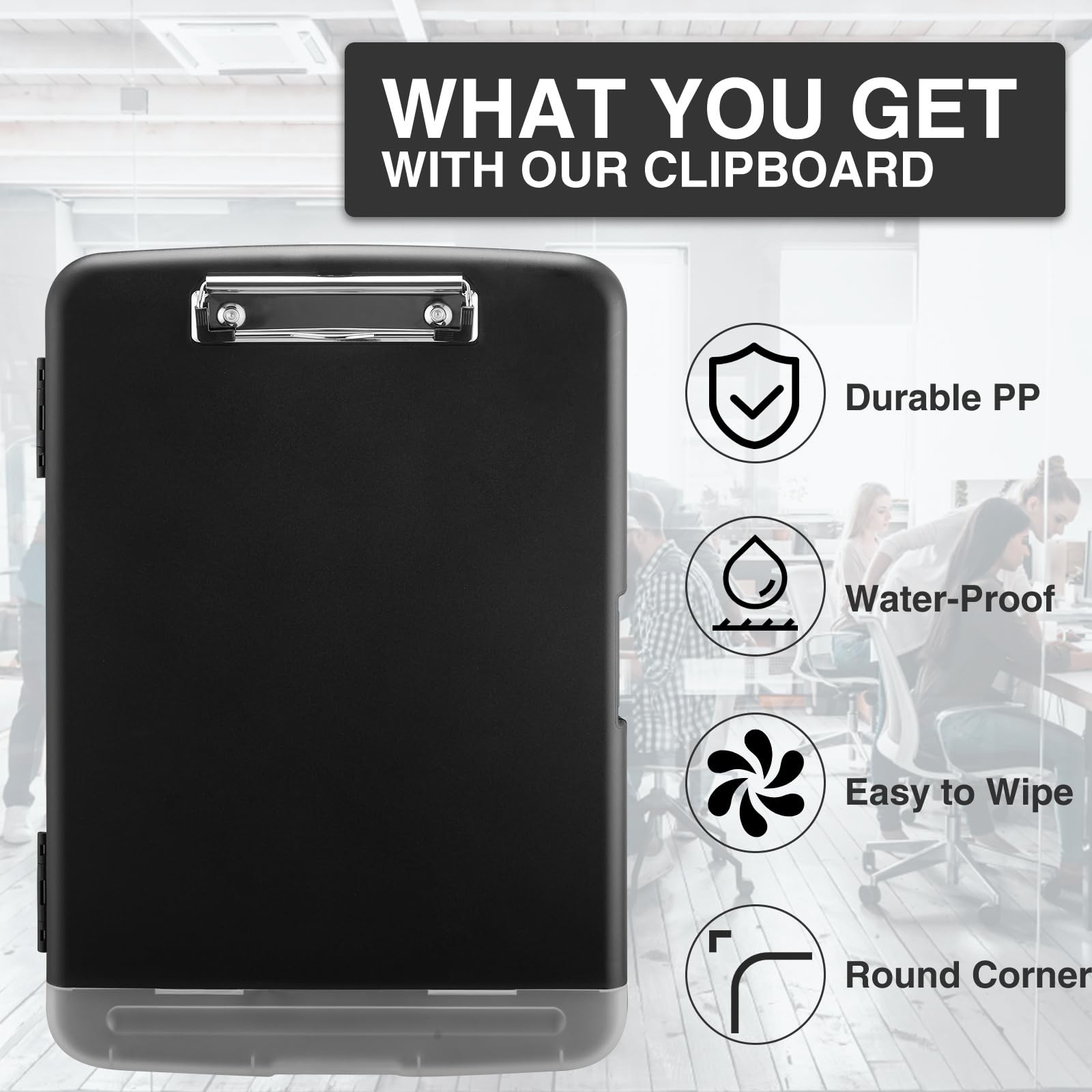 Sooez Clipboard with Storage, Clip Board 8.5 10″W x 1-1/4″D x 14-1/2″H, Black