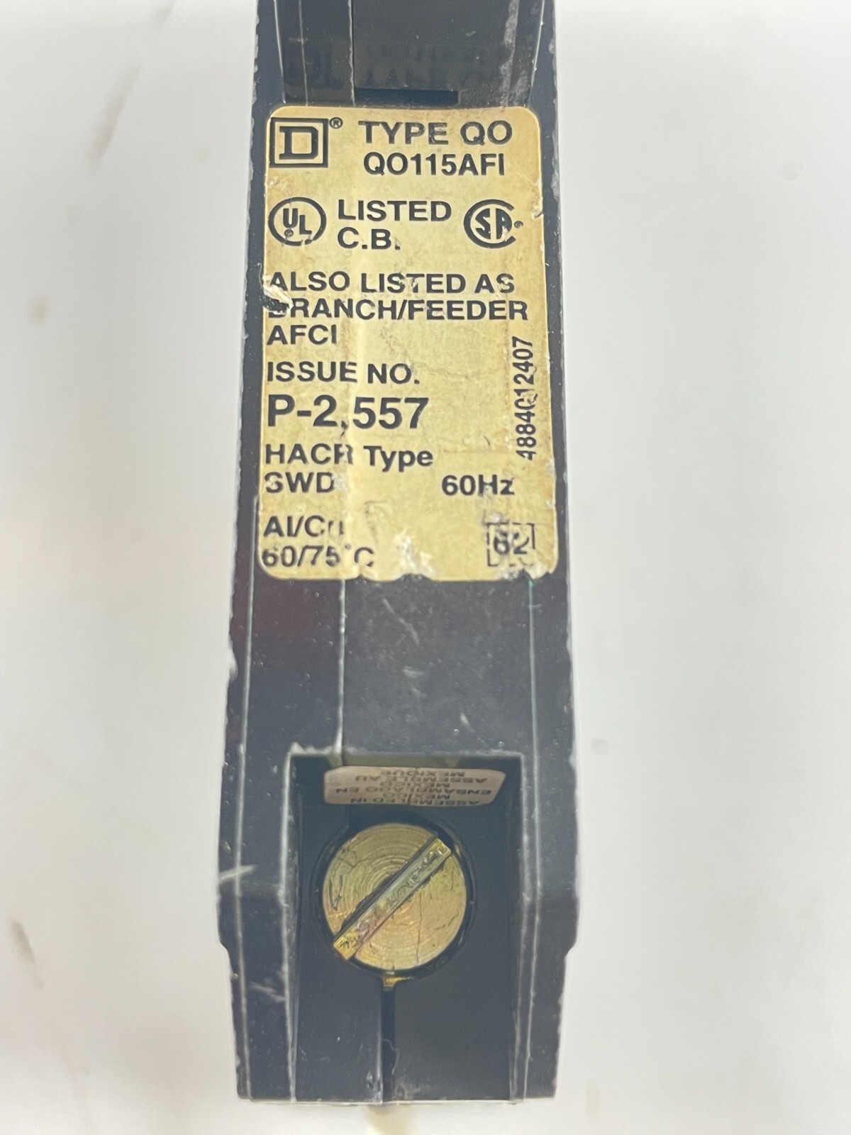 SQUARE D QO115AFI Plug In Arc Fault Interrupter Breaker QO 1 Pole 15A 120VAC