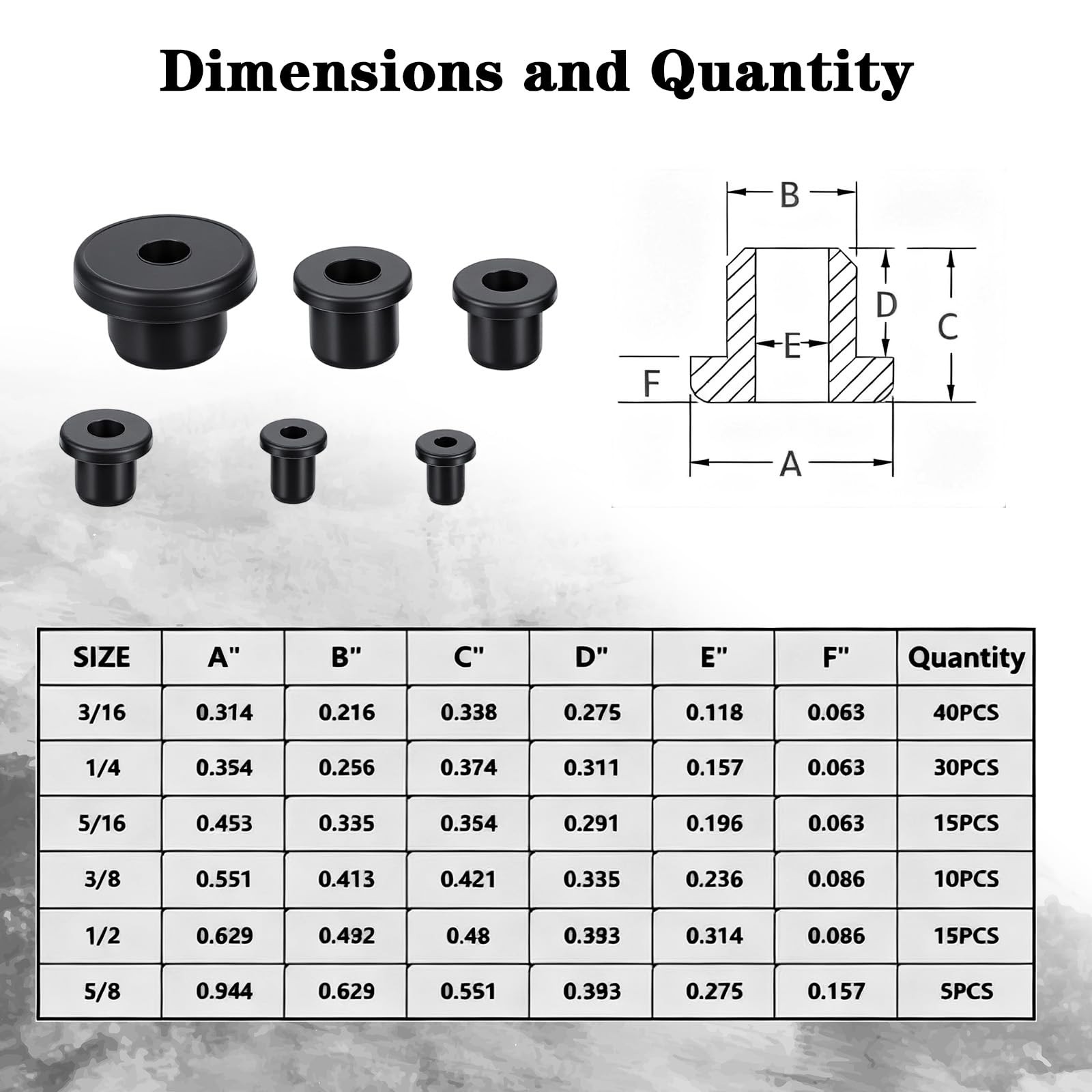 115 PCS T-Type Rubber Grommet Kit for Wiring Assortment, 6 Sizes Waterproof W…