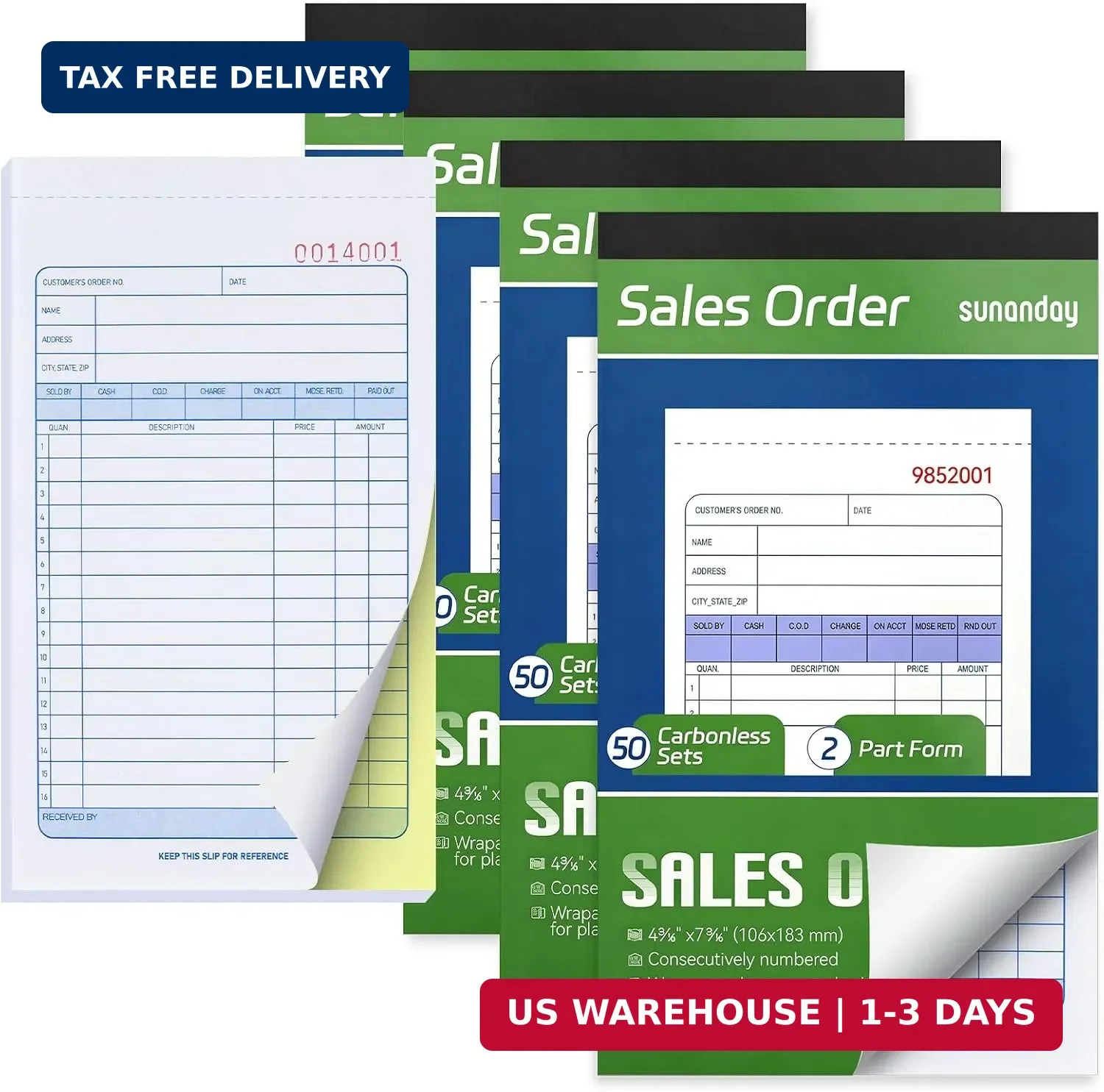 Office Products Sales Order Books, 4 Pack, 2-Part Carbonless (White/Canary Yello