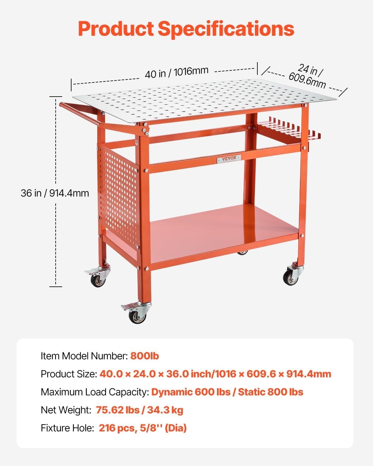 Versatile Welding Table – 40″ x 24″ with 800LBS Load Capacity & Double Storage