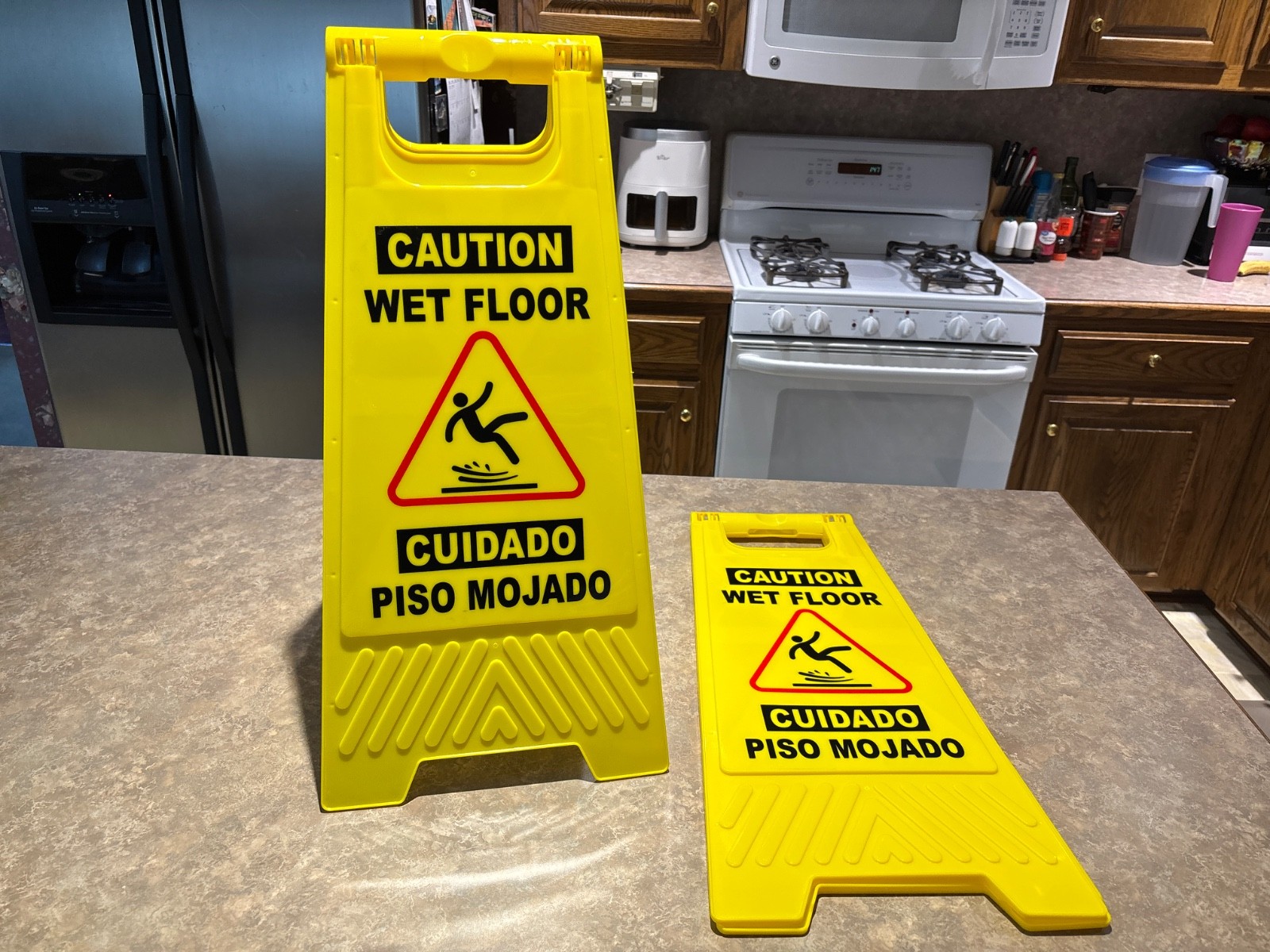 24in Caution Wet Floor Sign, 2 Pack Yellow Bilingual Double-Sided Commercial