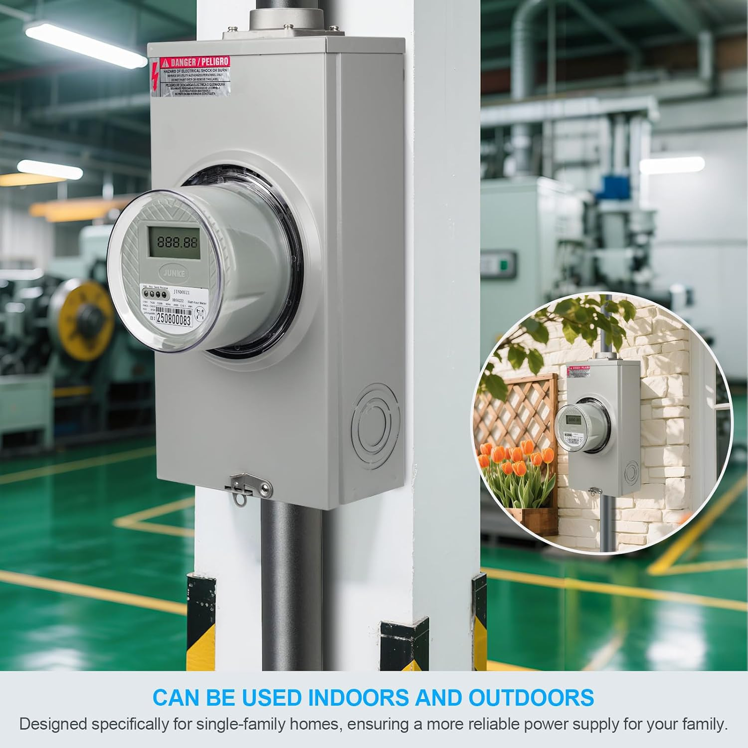 200 Amp Meter Socket, 4 Jaw Meter Base, 600V 3 Wire Ringless Type, with Horn Byp