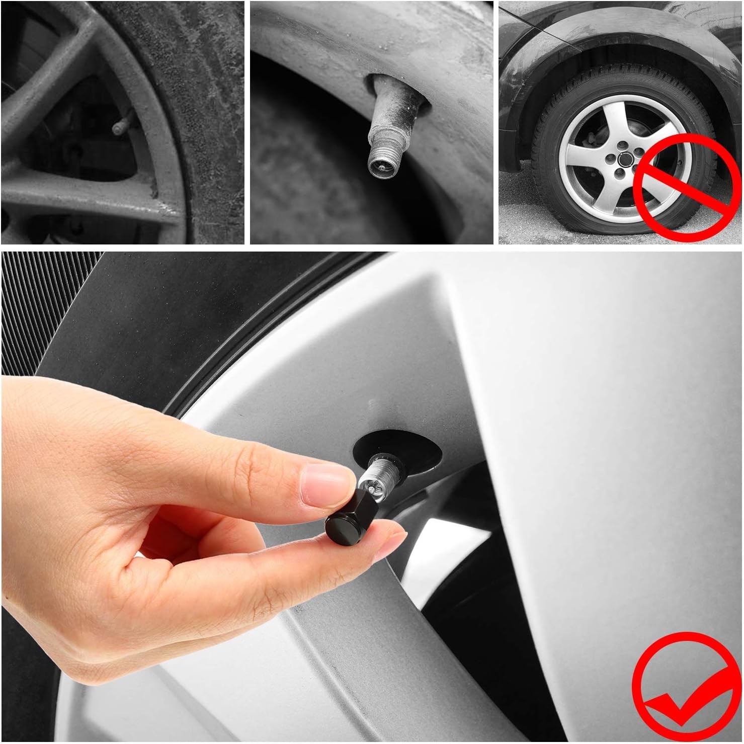 20 Pieces Tire Valve Caps Aluminum Valve Stem Caps in Hexagon Shape Black