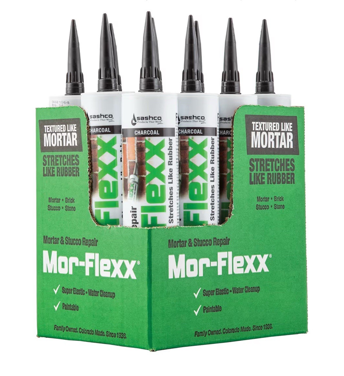 Mor-Flexx Textured Caulk, Charcoal 10.5 oz (Pack of 12) Mortar And Stucco Repair