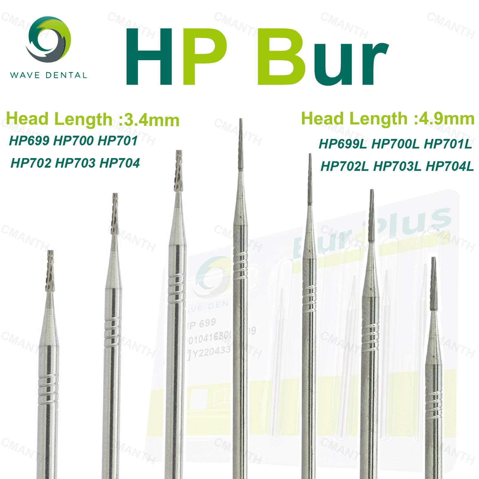 US WAVE Dental Tungsten Carbide Burs Low Speed Bur Tapered Fissure Dia 2.35mm