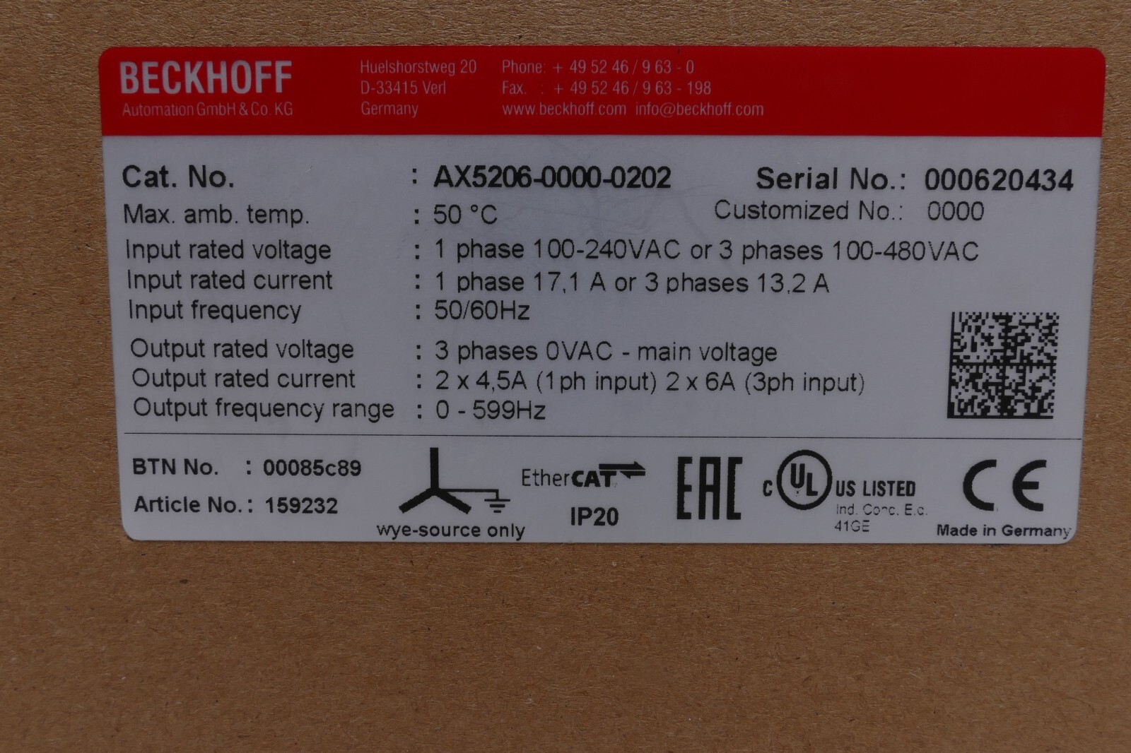 Beckhoff Digital Compact Servo Amplifier | AX5206-0000-0202