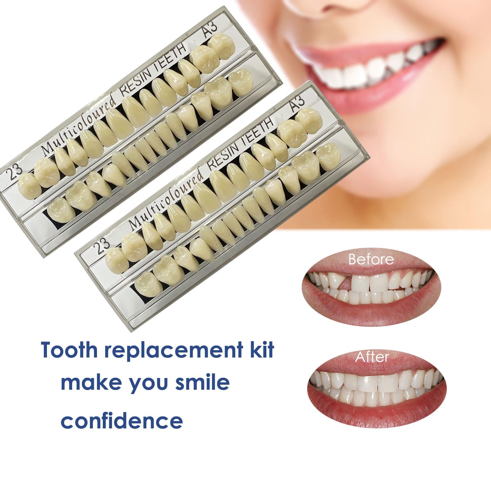 56 Pcs False Teeth Fake Teeth 2 Sets Synthetic Resin Dental Tooth, Upper Lowe…