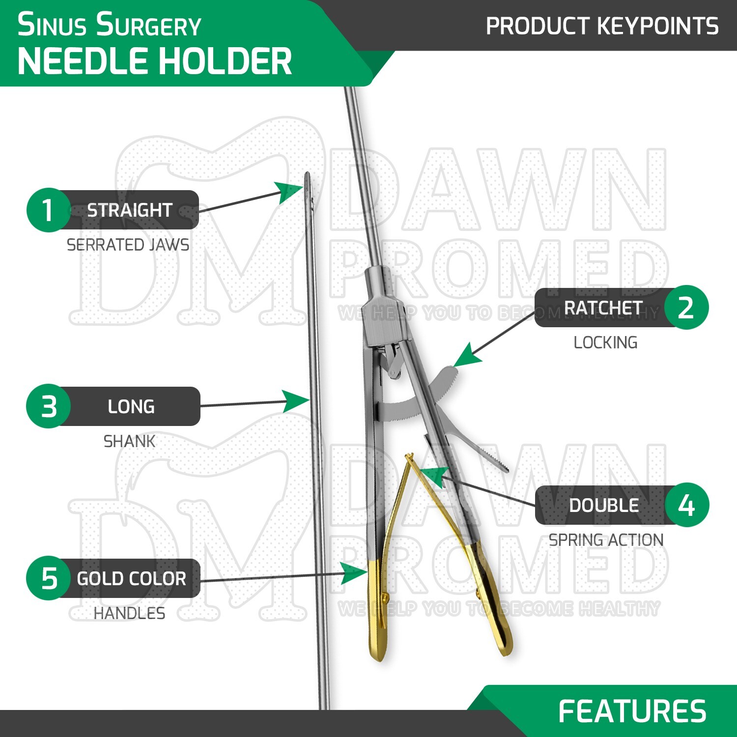 Laparoscopic Sinus Surgery Needle Holder Straight 20″ V Type 5 X 330mm Forceps
