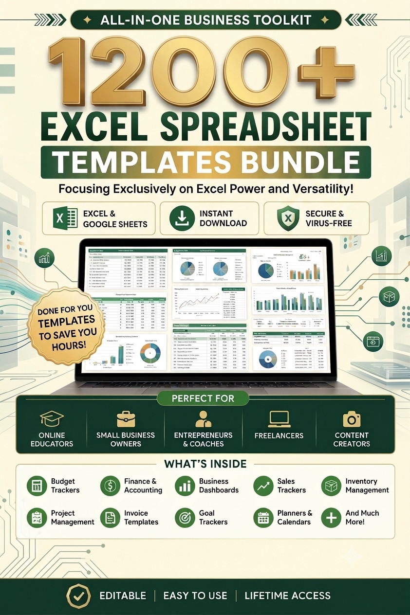 Excel Spreadsheet Templates Bundle | Budget Invoice Finance Planner 1200+ 2026✅
