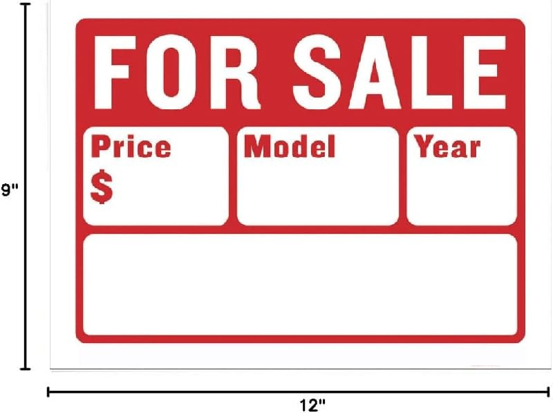 Car For Sale Sign for Car and Vehicles Auto Sales Size 9″ X 12″ (2-Line) – 4PC