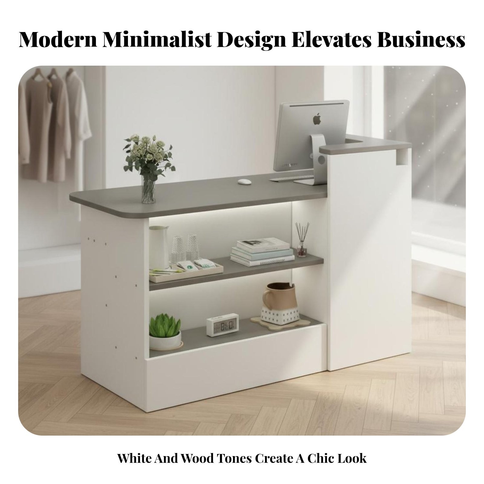 1 Piece Curved Reception Counter Modern Front Desk Retail Checkout Compact