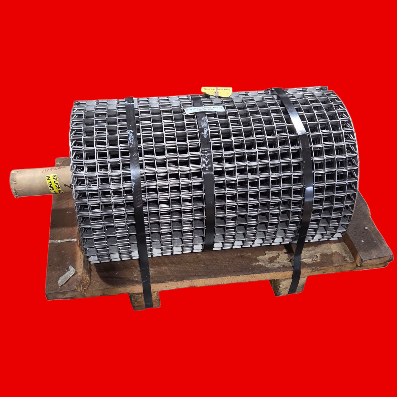 FBC T-304 SS 1″x1″ Standard Duty, Clinched Conveyor Belt, 24″W x 35’L