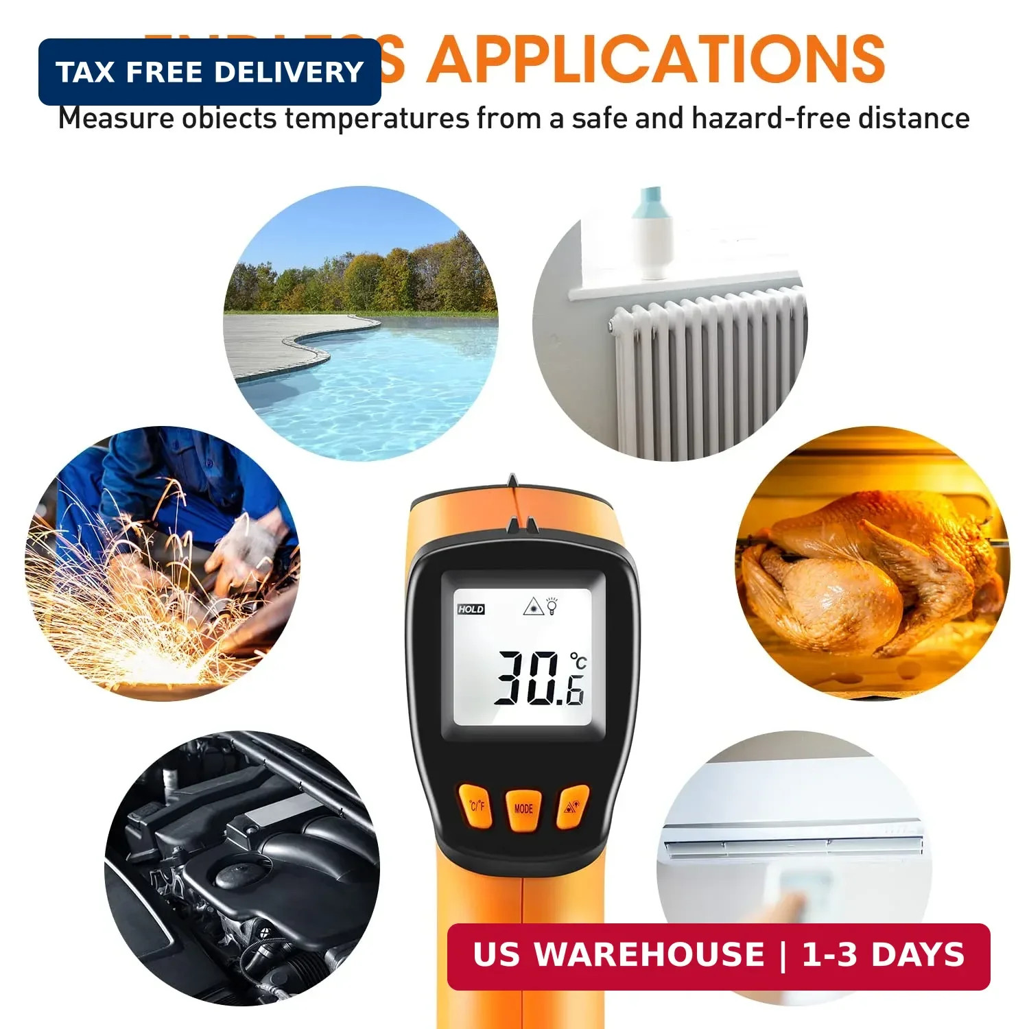 Laser Thermometer Infrared Temp Gun with Self Calibration -58°F to 1022°F (-50°C