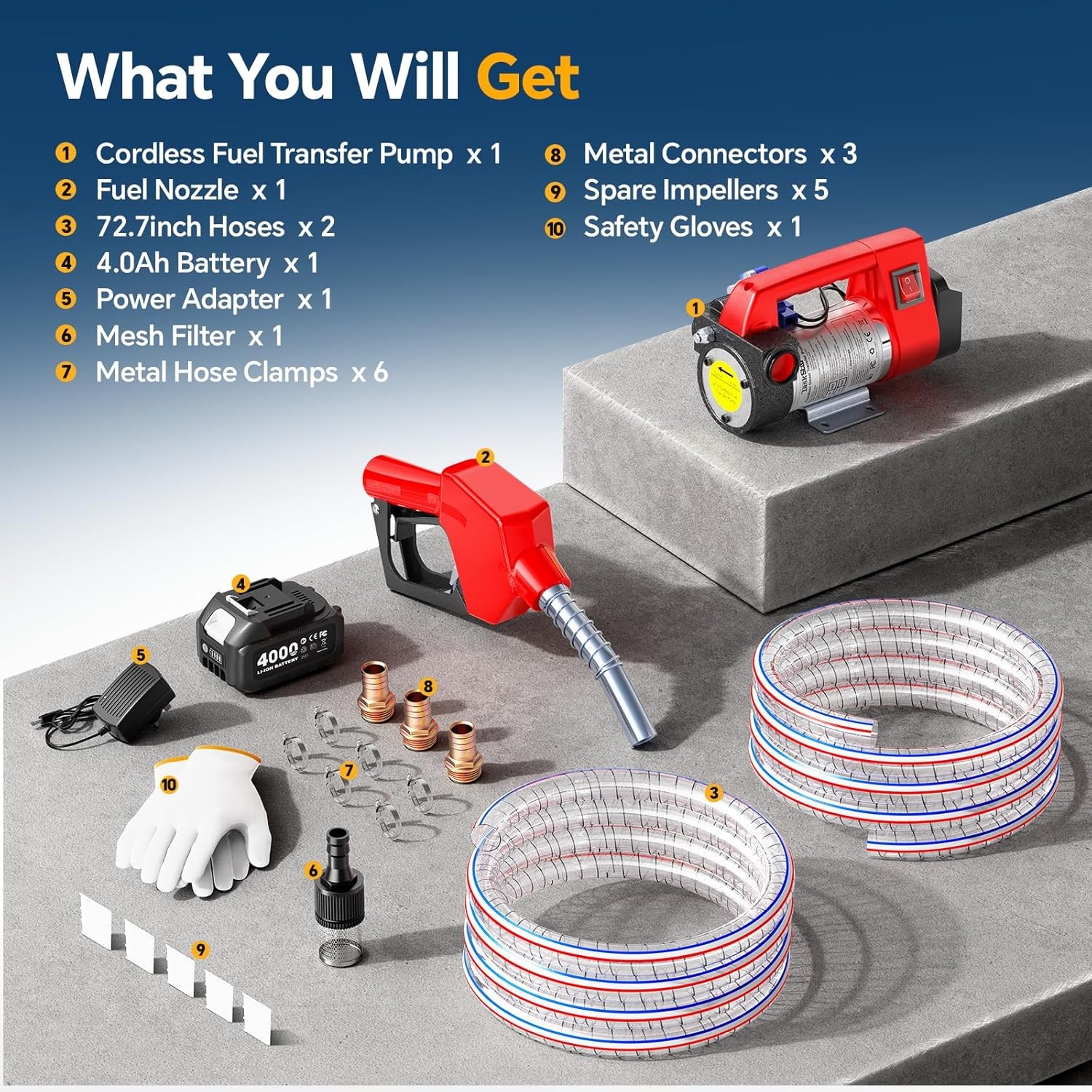 12gpm Cordless Diesel Transfer Pump Kit +Nozzle Self-Priming for Diesel&Kerosene