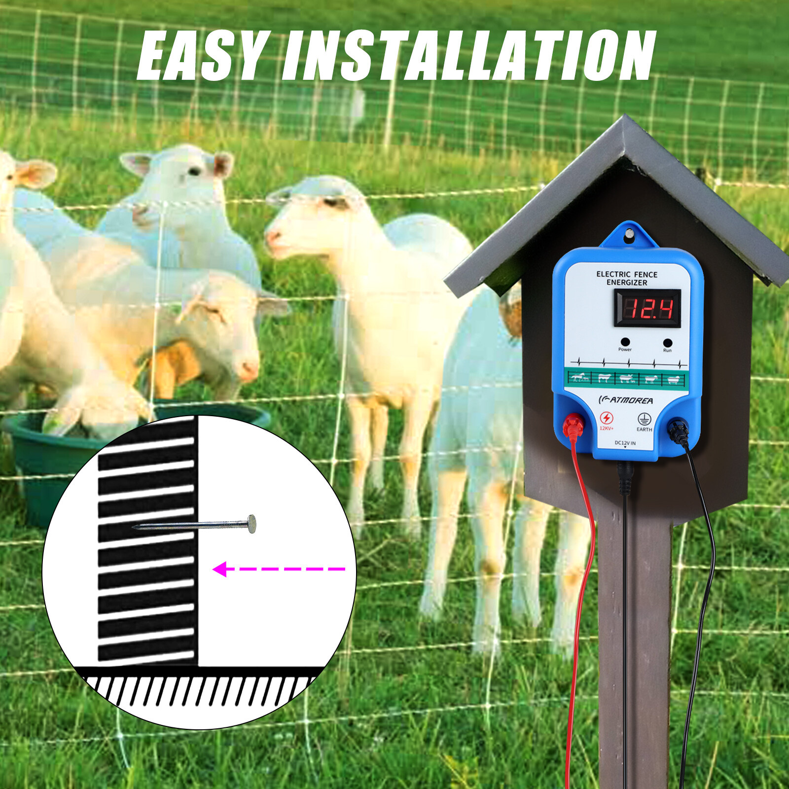 AC Powered Fence Charger LCD Display 2.5J Electric Fence Energizer for Livestock