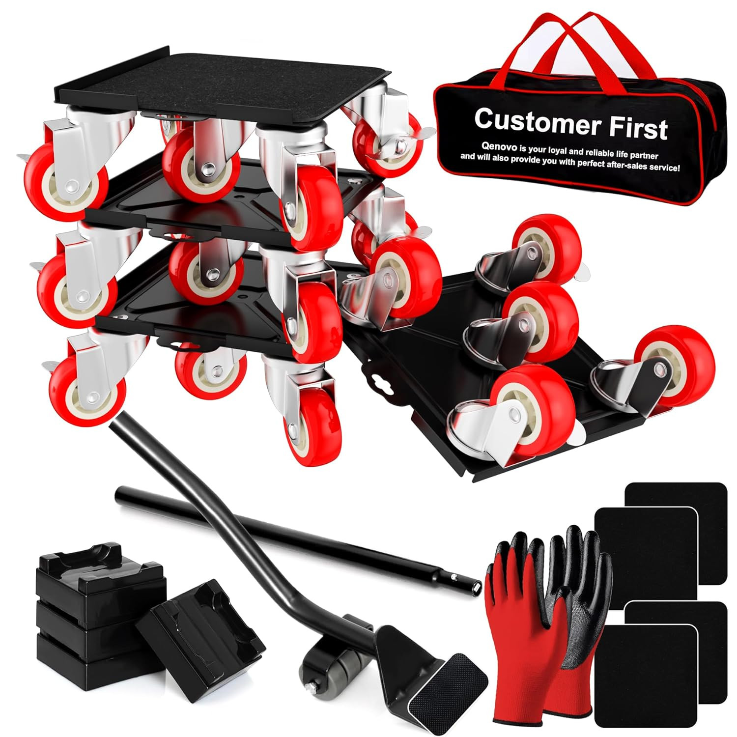 Furniture Dolly Set 5 Wheel Movers Heavy Duty 1500Lb Capacity with Lifter Tools